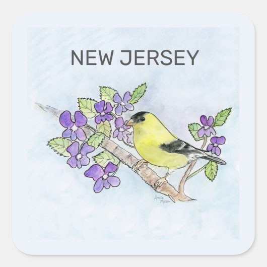 New Jersey, vogel en bloem Vierkante Sticker (Voorkant)