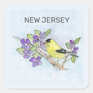 New Jersey, vogel en bloem Vierkante Sticker