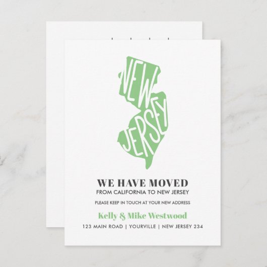 NEW JERSEY We hebben verhuisd Nieuw adres New Home Briefkaart (Voorkant / Achterkant)