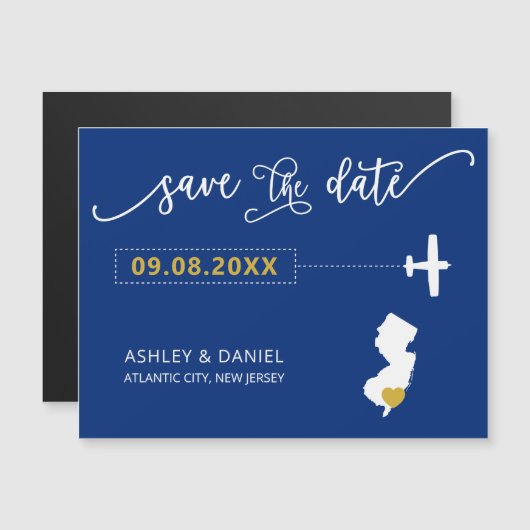 New Jersey Wedding Save the Date Kaart, Map Magnetische Uitnodiging (Voorkant / Achterkant)