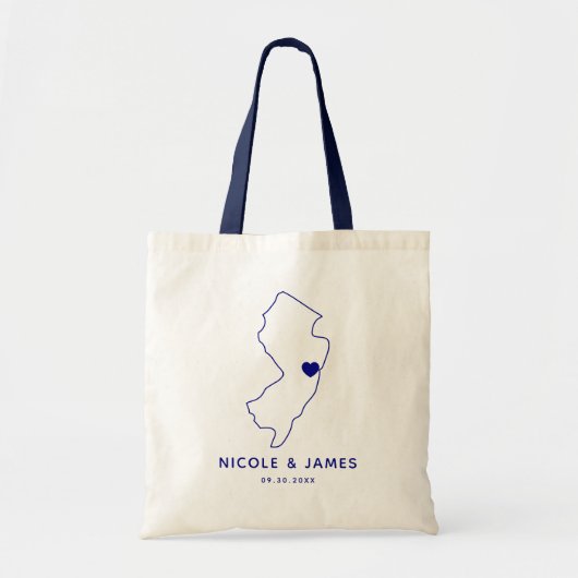 New Jersey Wedding Welcome Bag Map Tas, Navy Tote Bag (Voorkant)