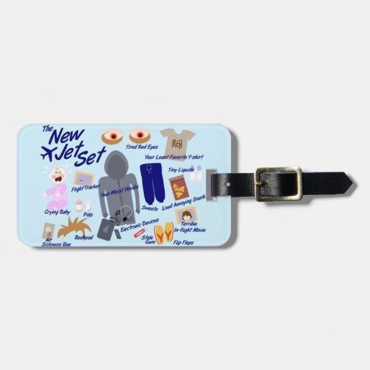 New Jet Set Funny Air Travel Cartoon Bagagelabel (Voorkant horizontaal)