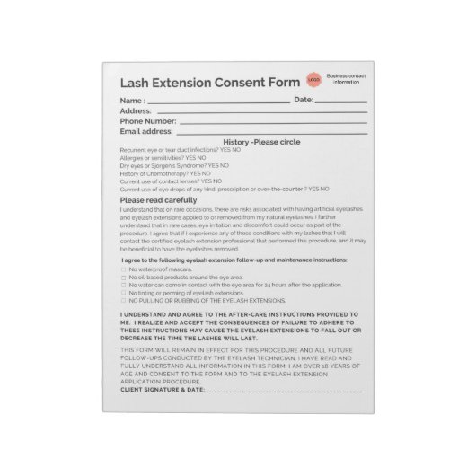 *New* Lash-instemmingsformulier Notitieblok (Linkerzijde)