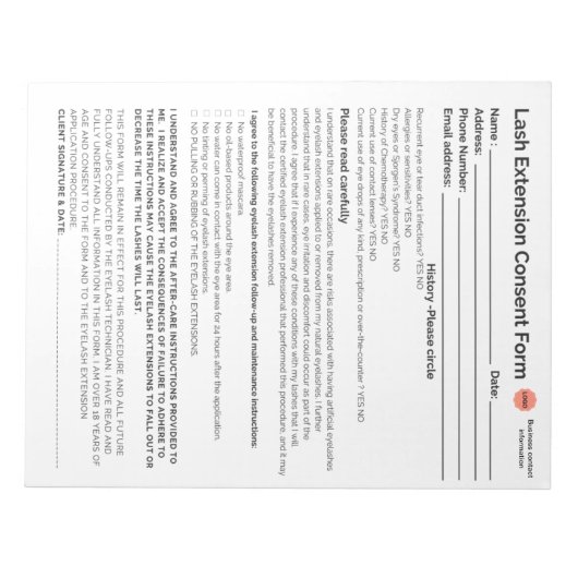 *New* Lash-instemmingsformulier Notitieblok (Voorkant)