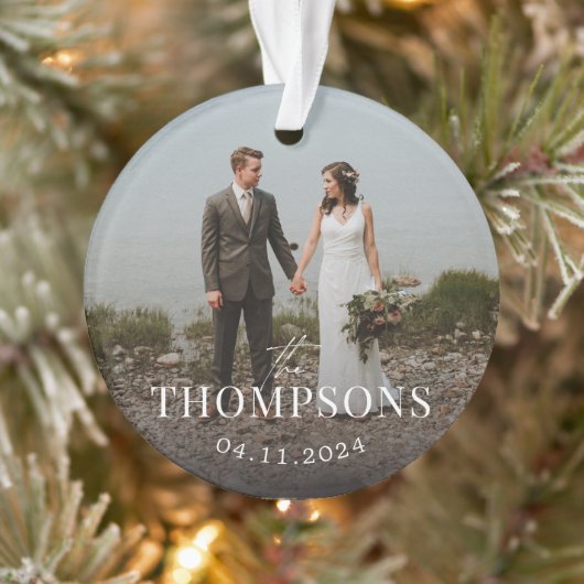 New Last Name Wedding Photo and Date Ornament (Boom)