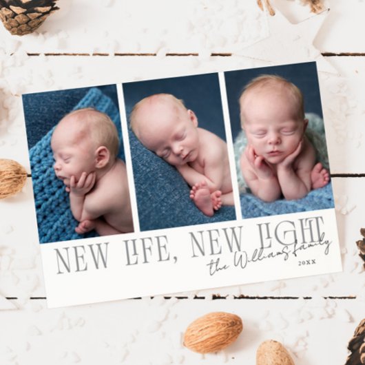 New Life New Light White Birth Announcement Feestdagenkaart