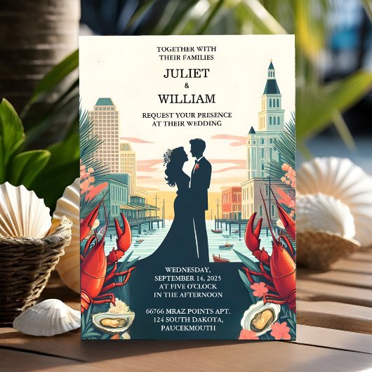 New Lobster Beach Ocean Zomer New Orleans Bruiloft Kaart
