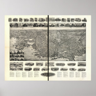 New London Connecticut 1911 Panoramic Map Poster