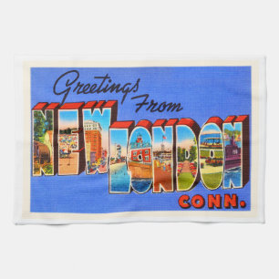 New London Connecticut CT Vintage Travel Souvenir Theedoek
