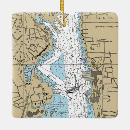 New London CT Chart Keramisch Ornament (Voorkant)