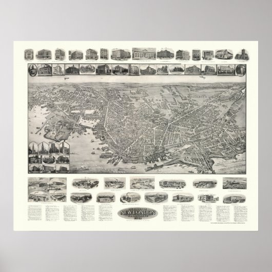 New London, CT Panoramic Map - 1911 Poster (Voorkant)