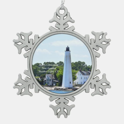 New London Harbour Light, CT-kerstversiering Tin Sneeuwvlok Ornament (Voorkant)