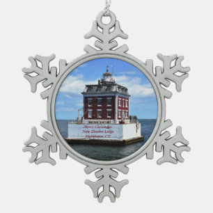 New London Ledge Light, CT-kerstversiering Tin Sneeuwvlok Ornament