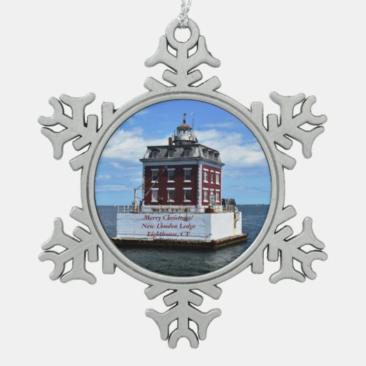 New London Ledge Light, CT-kerstversiering Tin Sneeuwvlok Ornament (Voorkant)
