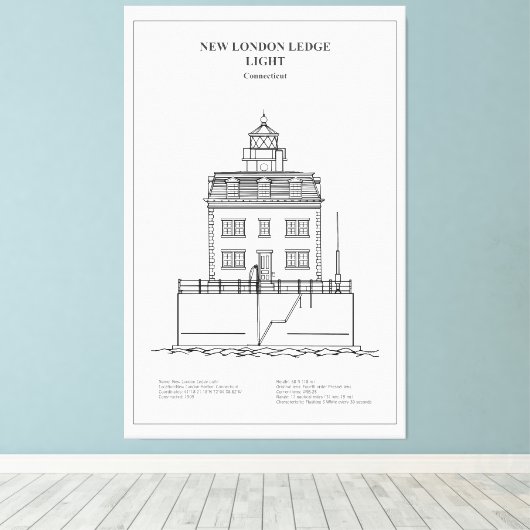 New London Ledge Lighthouse - Connecticut - BD Canvas Afdruk (Insitu (Houten vloer))