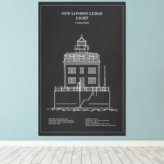 New London Ledge Lighthouse - Connecticut – PD Canvas Afdruk (Insitu (Houten vloer))
