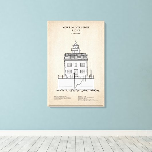 New London Ledge Lighthouse - Connecticut - SBD Canvas Afdruk (Insitu (Houten vloer))