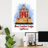 New London Ledge Lighthouse Waterverf Connecticut Poster (Thuiskantoor)