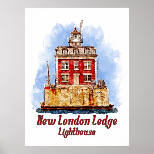 New London Ledge Lighthouse Waterverf Connecticut Poster (Voorkant)