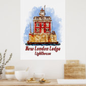 New London Ledge Lighthouse Waterverf Connecticut Poster (Keuken)