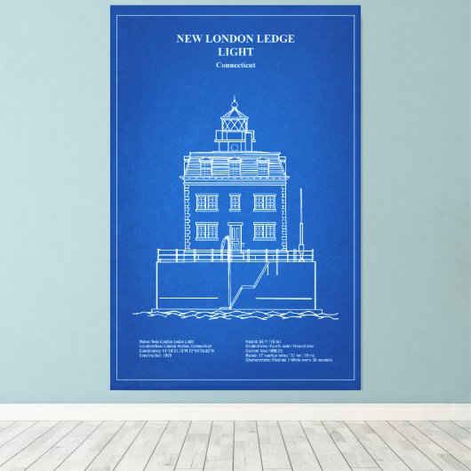 New London Ledge Vuurtoren - Connecticut - AD Canvas Afdruk (Insitu (Houten vloer))