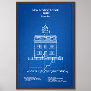 New London Ledge Vuurtoren - Connecticut - AD Foto Afdruk