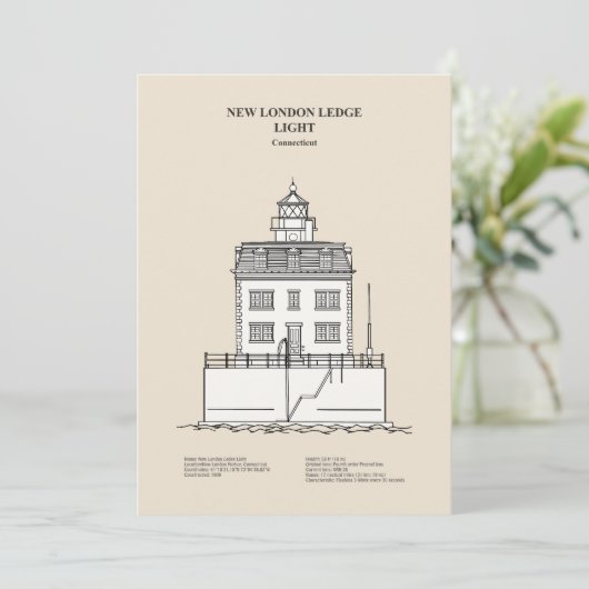 New London Ledge Vuurtoren - Connecticut - SBD Bedankkaart (Staand voorkant)