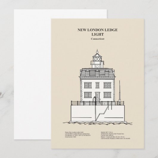 New London Ledge Vuurtoren - Connecticut - SBD Bedankkaart (Voorkant / Achterkant)