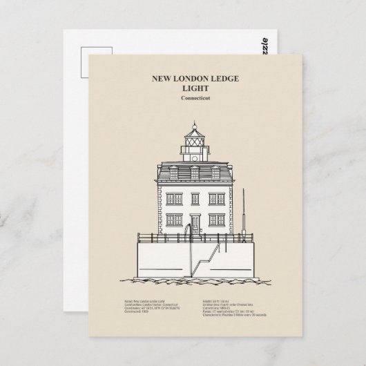 New London Ledge Vuurtoren - Connecticut - SBD Briefkaart (Voorkant / Achterkant)