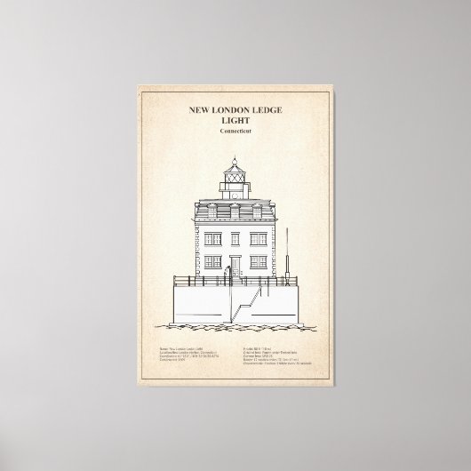 New London Ledge Vuurtoren - Connecticut - SBD Canvas Afdruk (Voorkant)