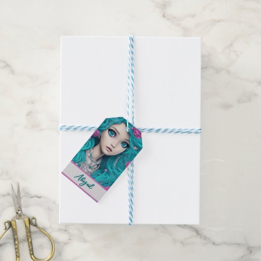 New London Princess met Turquoise Hair en Eyes Cadeaulabel (Met Touw)