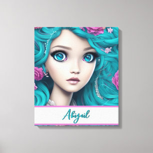 New London Princess met Turquoise Hair en Eyes Canvas Afdruk