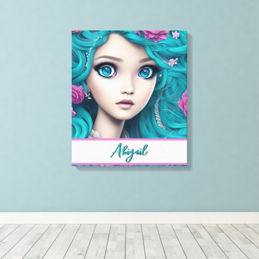 New London Princess met Turquoise Hair en Eyes Canvas Afdruk (Insitu (Houten vloer))