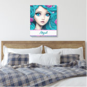 New London Princess met Turquoise Hair en Eyes Canvas Afdruk (Insitu (Slaapkamer))