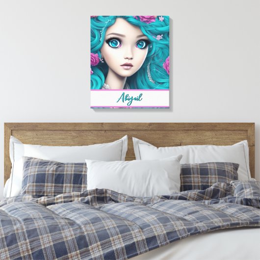 New London Princess met Turquoise Hair en Eyes Canvas Afdruk (Insitu (Slaapkamer))