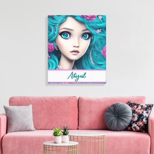New London Princess met Turquoise Hair en Eyes Canvas Afdruk (Insitu (Woonkamer))