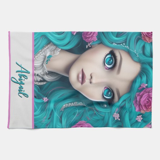 New London Princess met Turquoise Hair en Eyes Theedoek (Horizontaal)