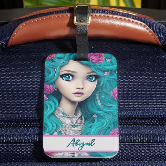 New London Princess with Turquoise Hair and Eyes  Bagagelabel (Voorkant Insitu 2)