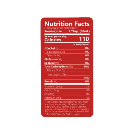 New Maple Syrup Nutrition Facts Red Etiket (Voorkant)