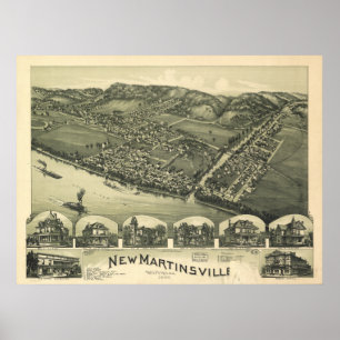 New Martinsville W. Virginia 1899 Antiek Panorama Poster