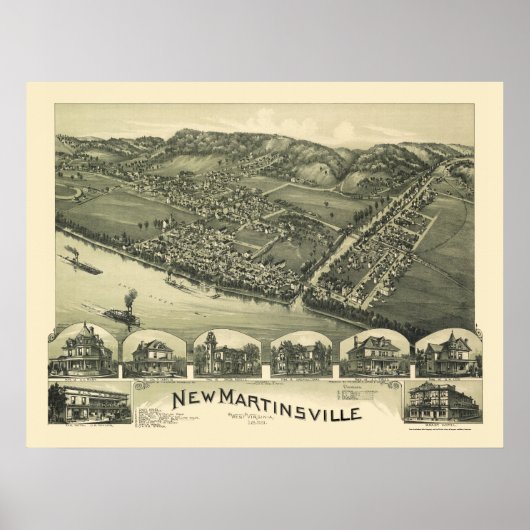 New Martinsville, WV Panoramic Map - 1899 Poster (Voorkant)