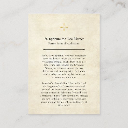 New Martyr Ephraim Patron Saint Addiction Prayer Plaatskaartje (Achterkant)