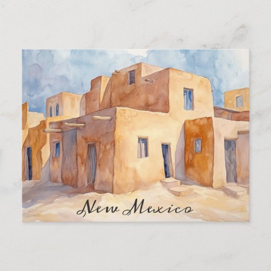 New Mexico Adobe Houses Waterverf Reizen Briefkaart (Voorkant)