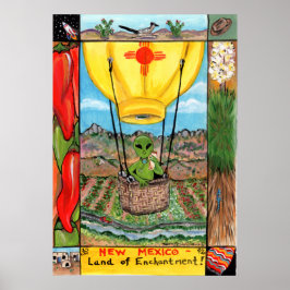 New Mexico Alien Balloon Icons Poster Chili Yucca
