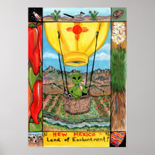 New Mexico Alien Balloon Icons Poster Chili Yucca