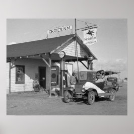 New Mexico-benzinepomp, 1936. Oude foto Poster