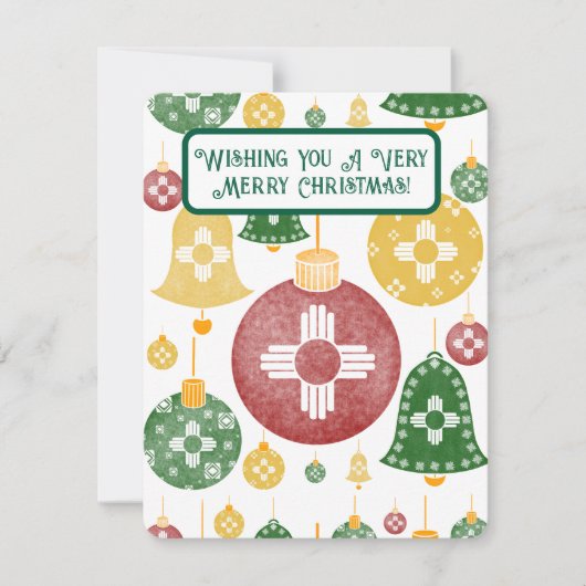 New Mexico Kerstversiering Zia Rood Groen Blauw Feestdagenkaart (Voorkant)