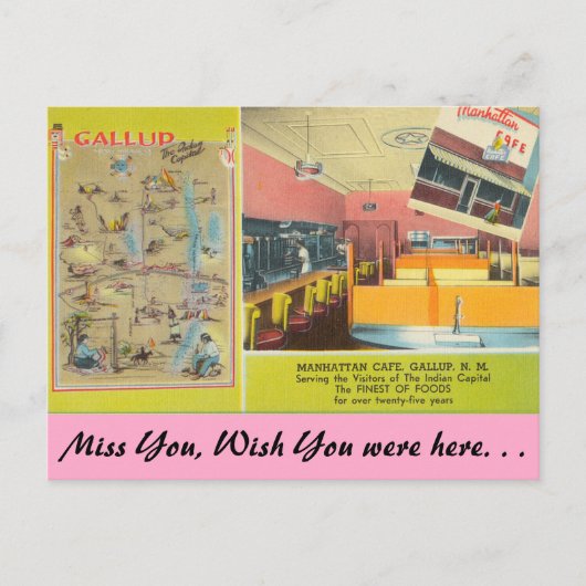 New Mexico, Manhattan Cafe, Gallup Briefkaart (Voorkant)