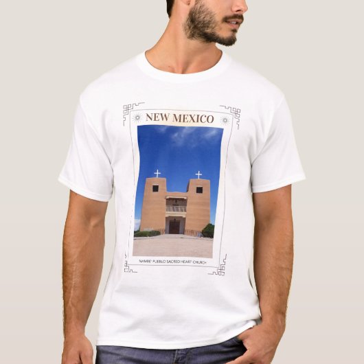 New Mexico Nambe' Pueblo Heilig Hart kerk T-shirt (Voorkant)