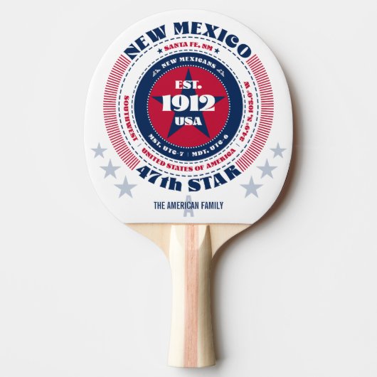 New Mexico Pride Circulaire Typografie Monogram Tafeltennisbatje (Voorkant)